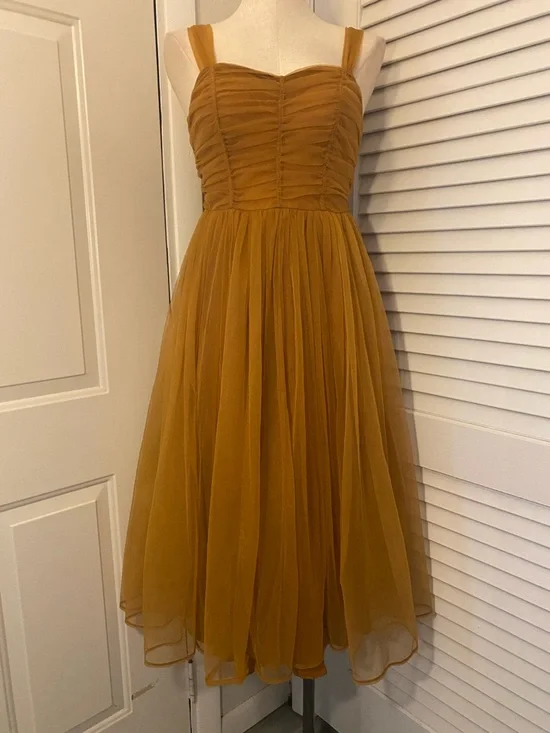 H&M Mustard Ruched Bodice Midi Dress- Size 8 - Picture 2 of 10